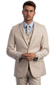 Cheap Suit - Men's Two Button Basic Hybrid Fit Vested Tan Suit