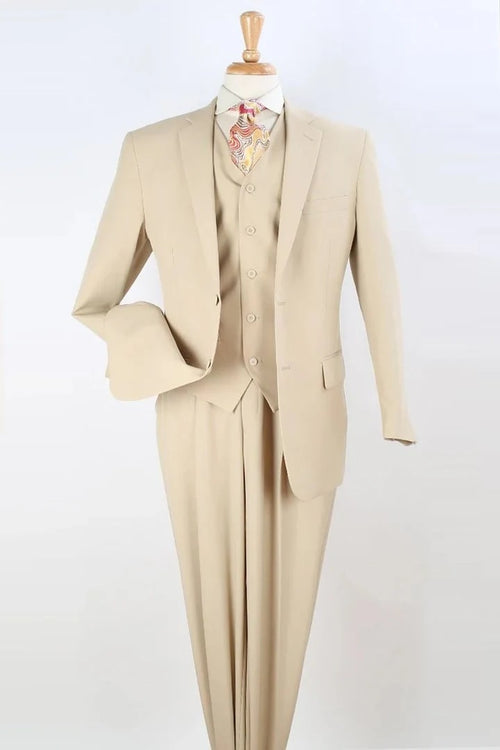 Cheap Priced Suit - Mens Two Button Classic Fit Vested Tan Suit