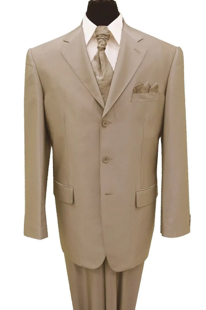 Cheap Priced Suit  - Mens Classic Fit 3 Button Shiny Sharkskin Tan Suit - 38 Short Jacket+32 Waist Adjustable 28to34)(Height: 5 4 to5 7 )(Neck  15-16.5)S-M)