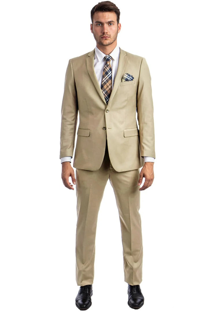 Cheap Priced Suit  - Men's Basic 2 Button Slim Fit Wedding Tan Suit