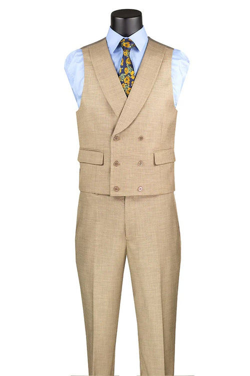 Cheap priced Suit - Men's Summer Sharkskin Taupe Suit With Double Breasted Vest