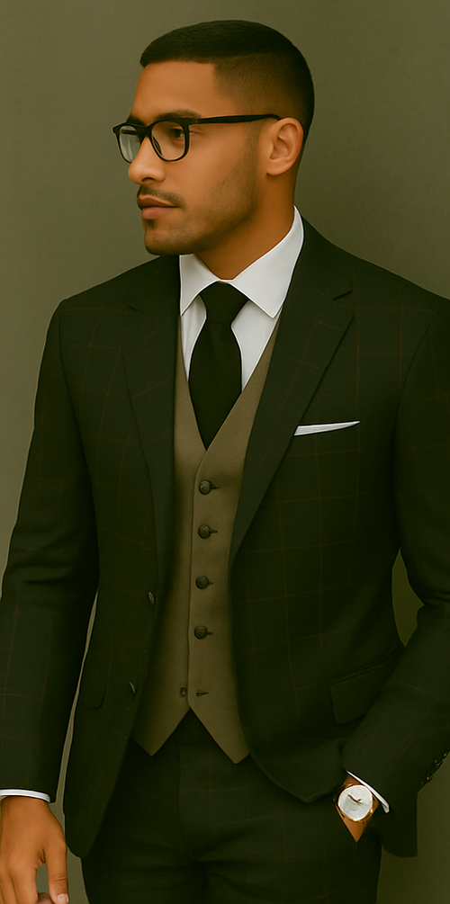 Modern Fit - Wool Suit - Italian Made Business Suit by Statement Men's 3 Piece 100% Wool Modern Fit Suit - Bold Accent Color