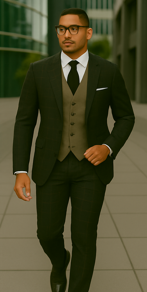 Modern Fit - Wool Suit - Italian Made Business Suit by Statement Men's 3 Piece 100% Wool Modern Fit Suit - Bold Accent Color