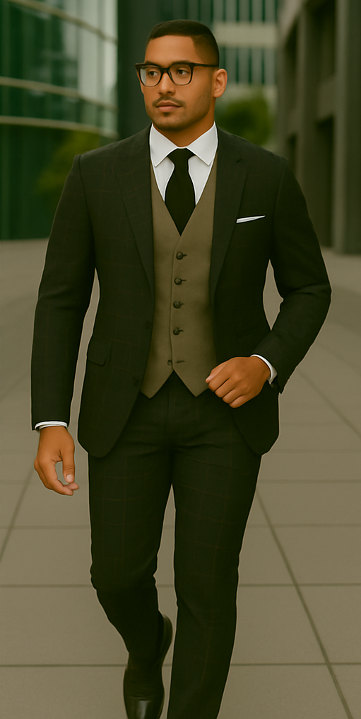 Modern Fit - Wool Suit - Italian Made Business Suit by Statement Men's 3 Piece 100% Wool Modern Fit Suit - Bold Accent Color