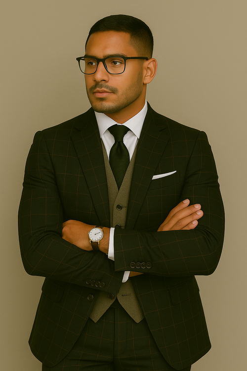 Modern Fit - Wool Suit - Italian Made Business Suit by Statement Men's 3 Piece 100% Wool Modern Fit Suit - Bold Accent Color