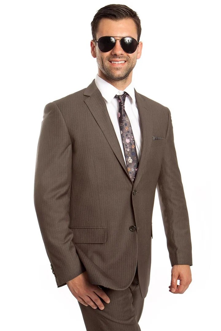 Cheap Suit - Men's Two Button Regular Fit Micro Pinstripe Business Taupe Suit