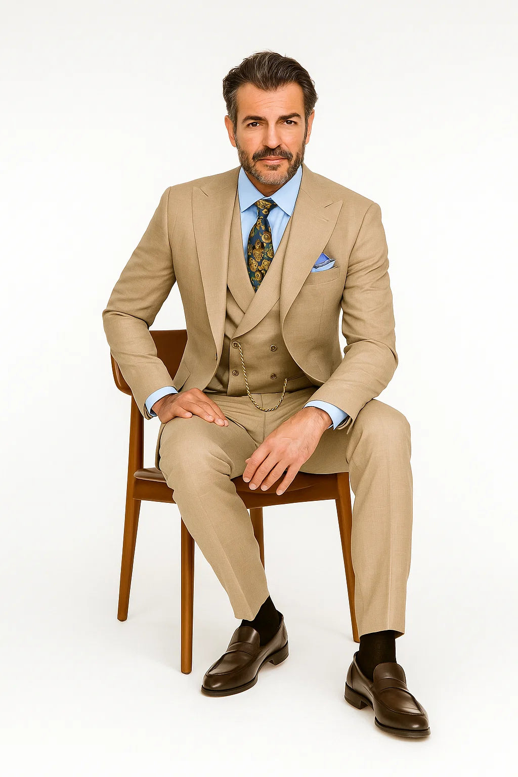 Taupe Modern Fit 3-Piece Suit with Lapel Vest & Adjustable Pants - Taupe