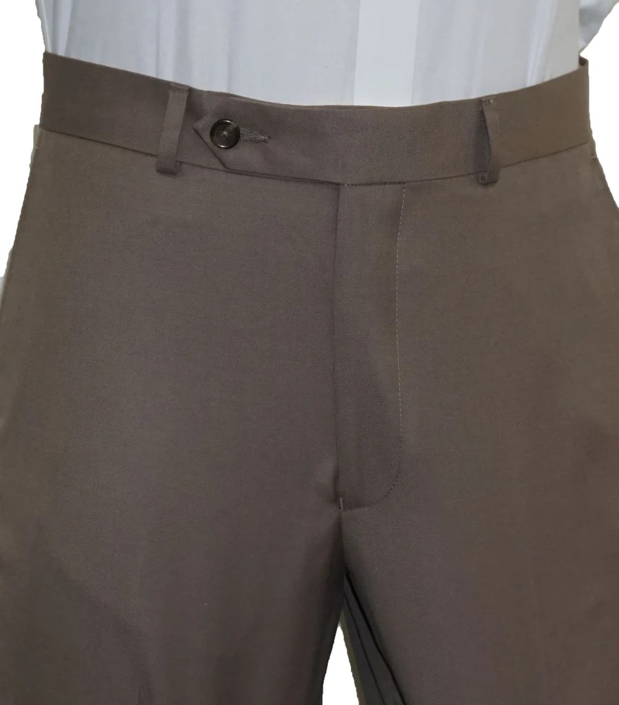 Washable Wool Blend Taupe Flat Front Pants - dress size pants : 28 Unfinished bottom