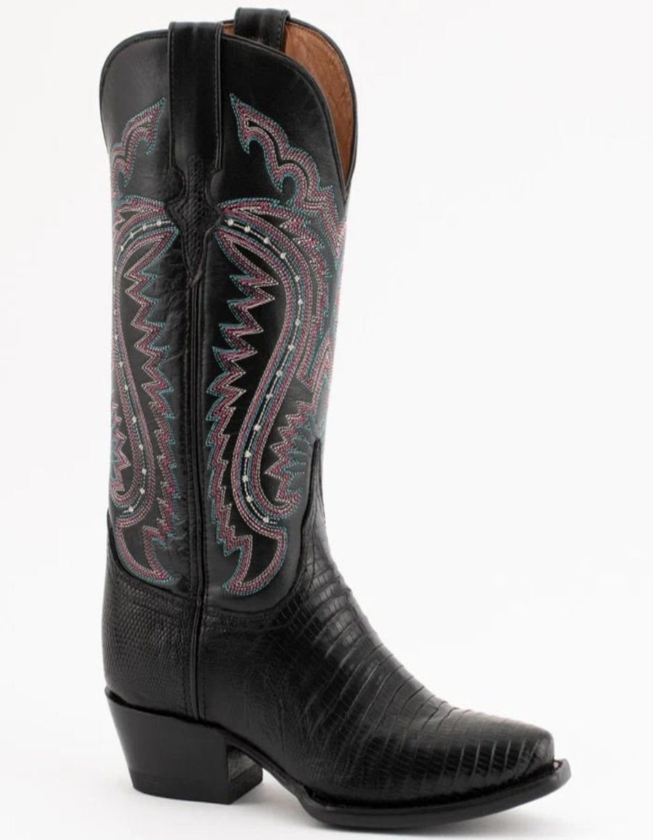 Ferrini Women's Taylor Snip Toe Genuine Lizard Boots - Black - 7.5B