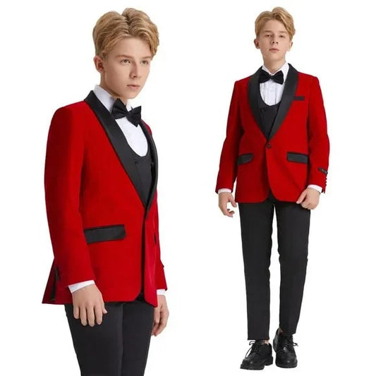 5pc Red Boys Velvet Tuxedo Includes Bowtie  Slim Fit by Tazio