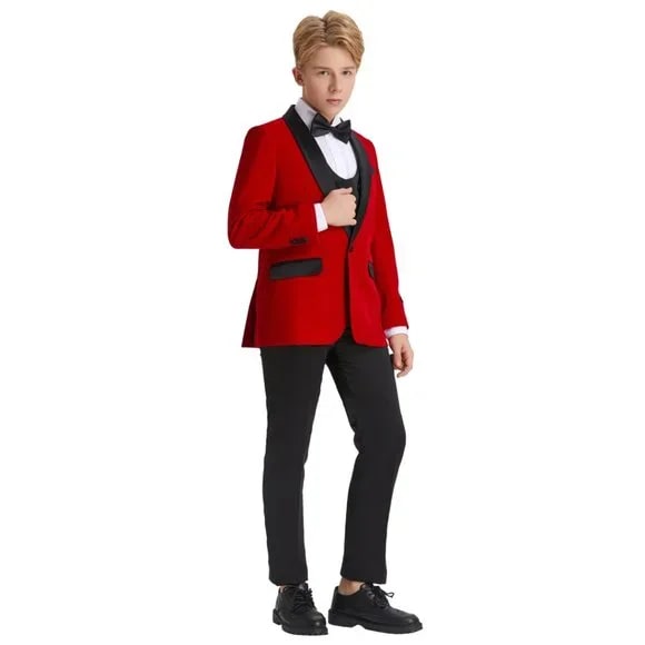 5pc Red Boys Velvet Tuxedo Includes Bowtie  Slim Fit by Tazio