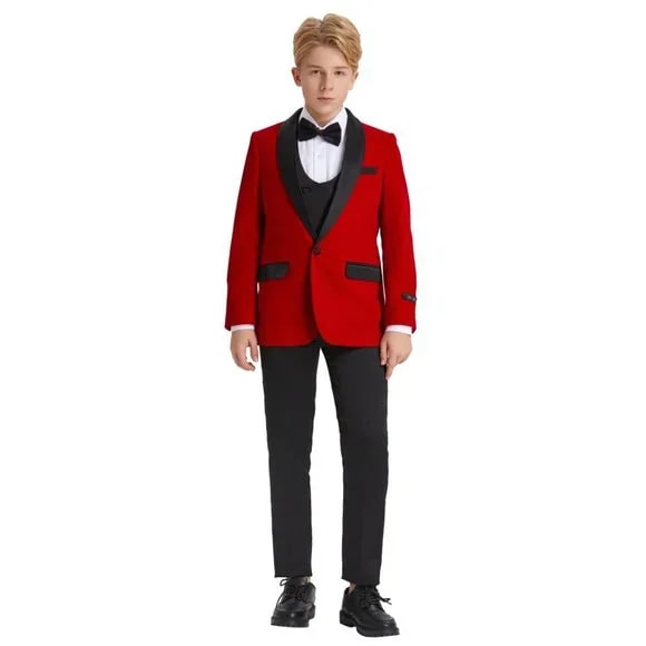 5pc Red Boys Velvet Tuxedo Includes Bowtie  Slim Fit by Tazio