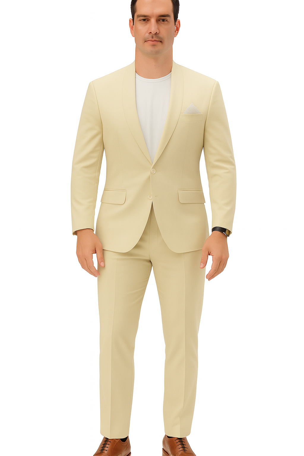 Mens Two Piece Linen Suit Relaxed Hybrid Fit No Collar - 34 Short or Extra Small