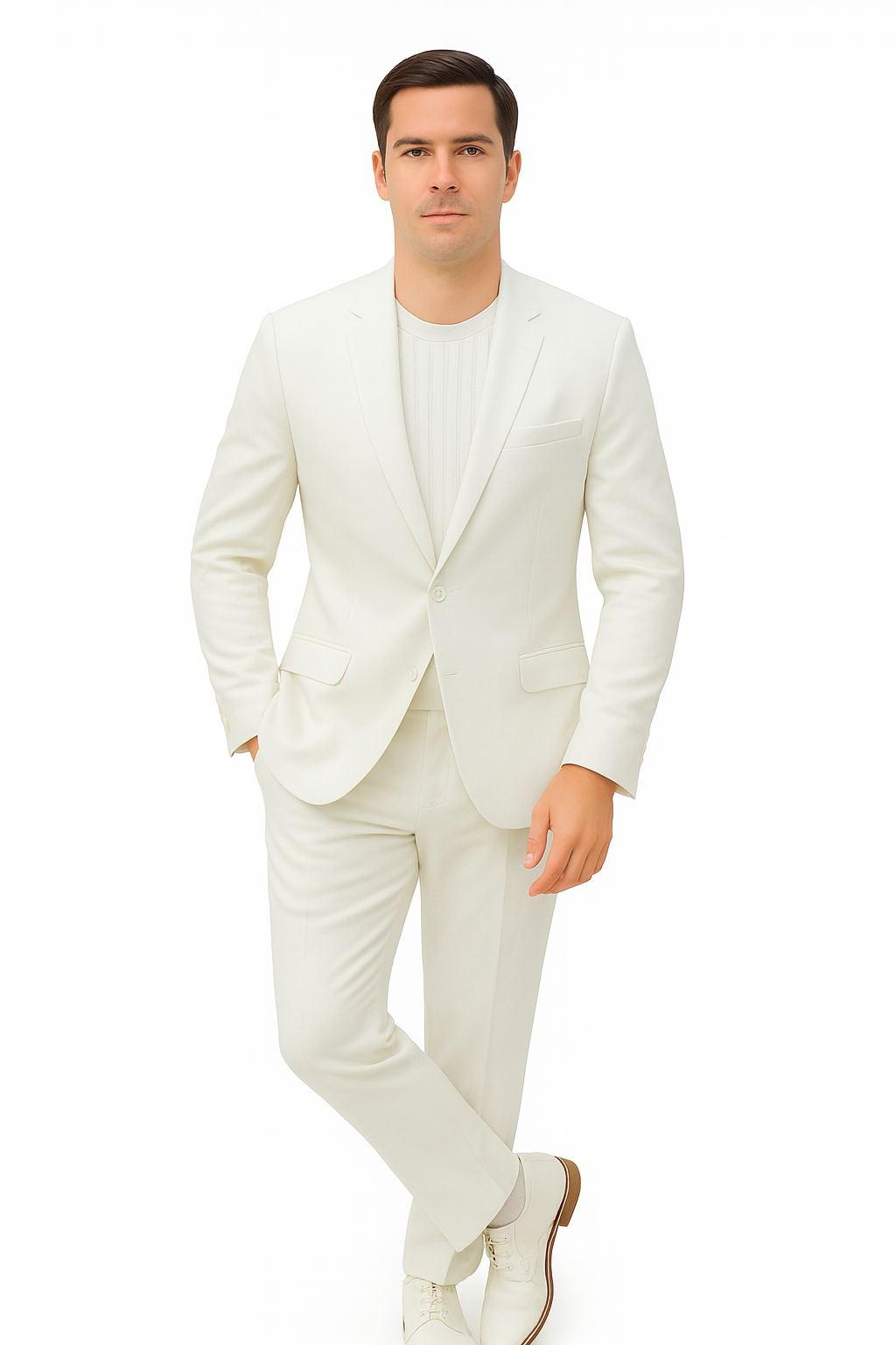 Mens Two Piece Linen Suit Relaxed Hybrid Fit No Collar - 34 Short or Extra Small