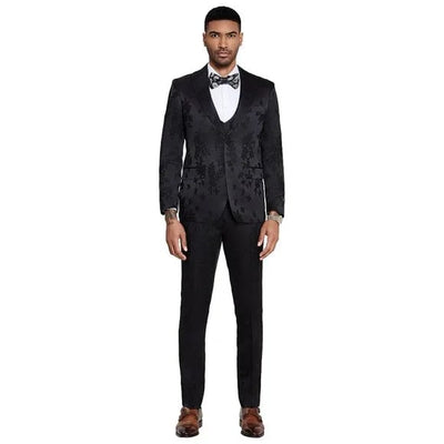 2026 Floral Mens 3PC Suit w/ Double Breasted Prom 2026 Vest by Tazzio, Black