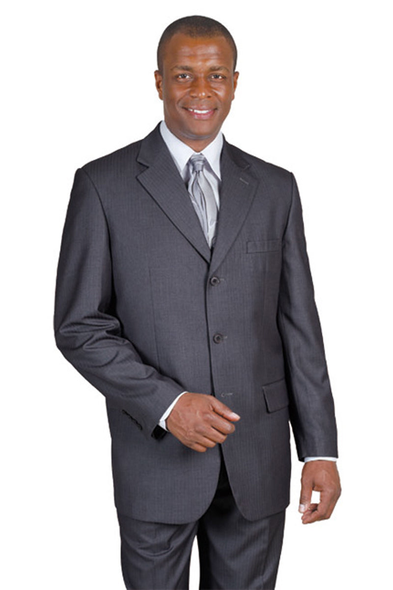 "Grey Wool Feel Classic 3 Button Pinstripe Men's Suit"