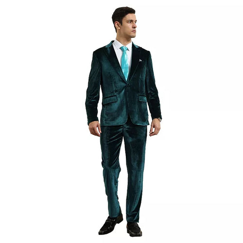 Mens Designer Velvet Suit Set 2-Piece Peak Lapel Style