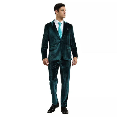 Mens Designer Velvet Suit Set 2-Piece Peak Lapel Style
