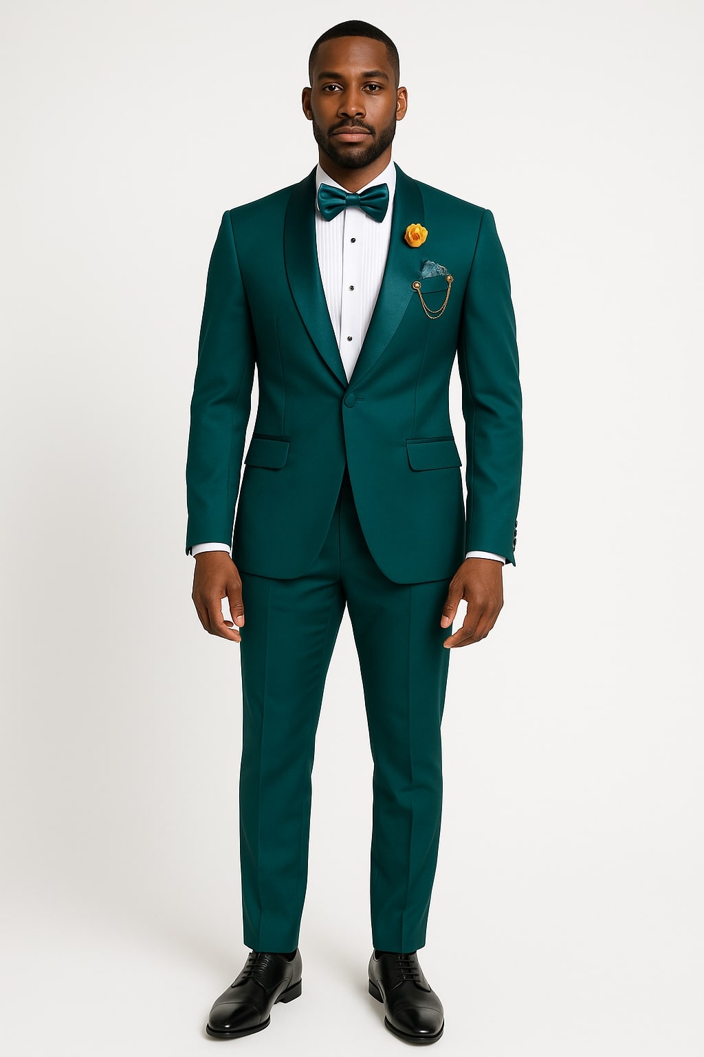 Teal Green Tuxedo Suit for Men – Satin Shawl Lapel Prom and Wedding Suit - 34 Short or Extra Small