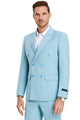 Cheap Suit - Men's Slim Fit Double Breasted Summer Pastel Suit Teal Blue Pinstripe Teal and Turquoise Prom 2025 Suits