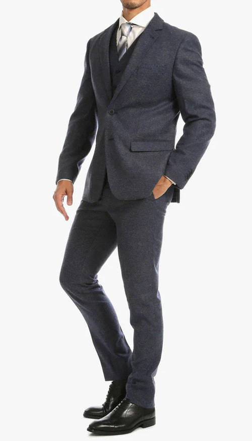 Marc Darcy Dion Teal Blue Tweed Slim Fit Wedding 3-Piece Suit Herringbone Fabric