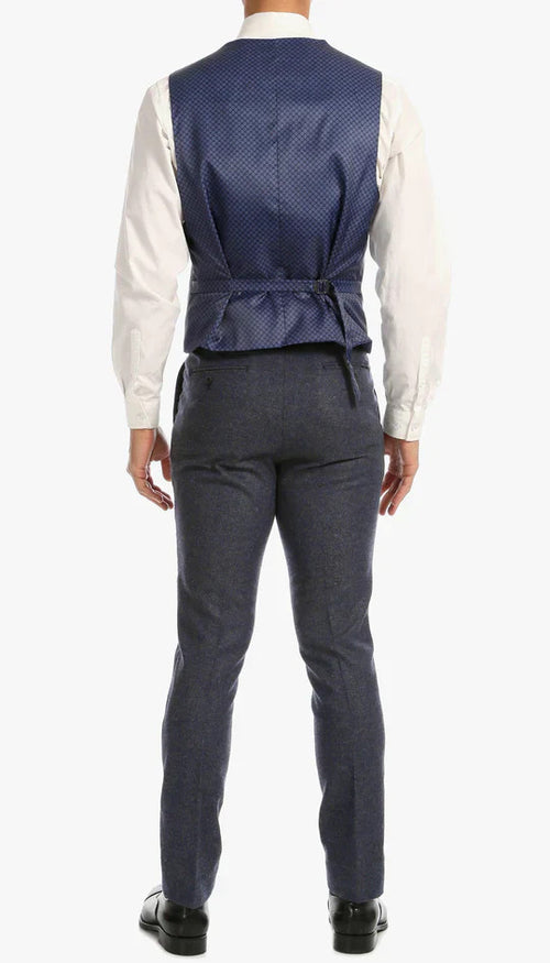 Marc Darcy Dion Teal Blue Tweed Slim Fit Wedding 3-Piece Suit Herringbone Fabric