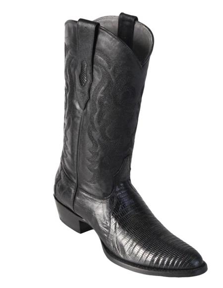 Los Altos Boots Lizard Teju R-Toe Black Cowboy Boots - 6.0 Standard / D / Medium
