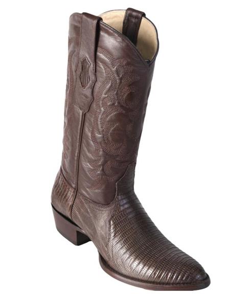 Los Altos Boots Lizard Teju R-Toe Brown Cowboy Boots - 6.0 Standard / D / Medium