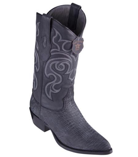 Los Altos Boots Lizard Teju Sanded Black Cowboy Boots J-Toe - 6.0 Standard / D / Medium