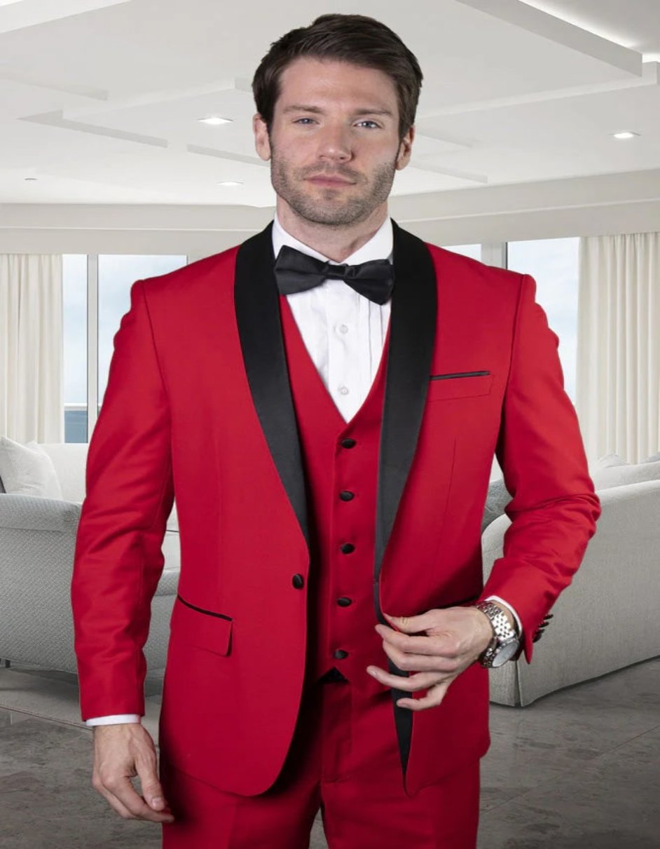 Theo Red One Button Shawl Four Piece Set Tuxedo