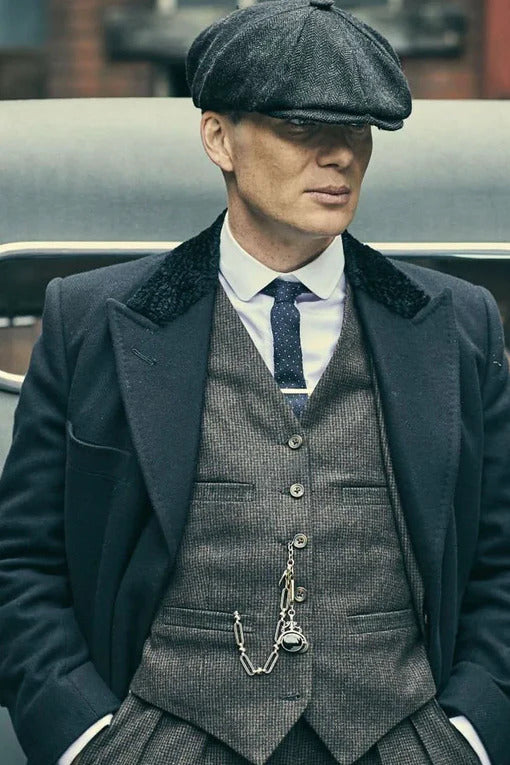 Mens Peaky Blinders Costume peaky blinder outfit - Include peaky blinder gangster   actor cap Thomas Shelby Herringbone Hat Outfit - 34 Short