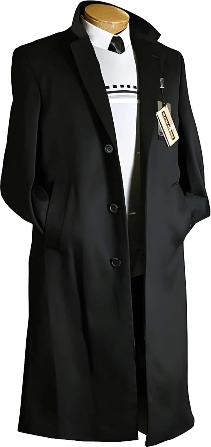 Men's Black Wool Overcoat â€“ Big & Tall Dress Topcoat in Dark Color - Coat Size 38
