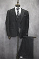 Mens Three Button Notch Lapel Plaid Pattern Suit Charcoal