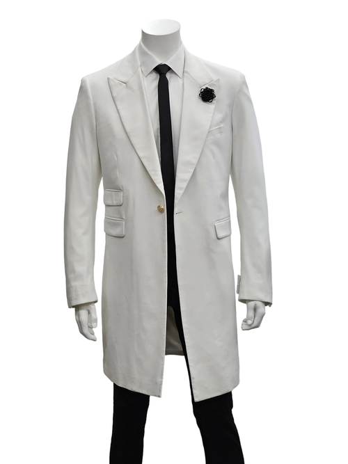 Mens White Velvet Victorian Tailcoat Tuxedo Three Quarter Length Cutaway Stage And Wedding Jacket
