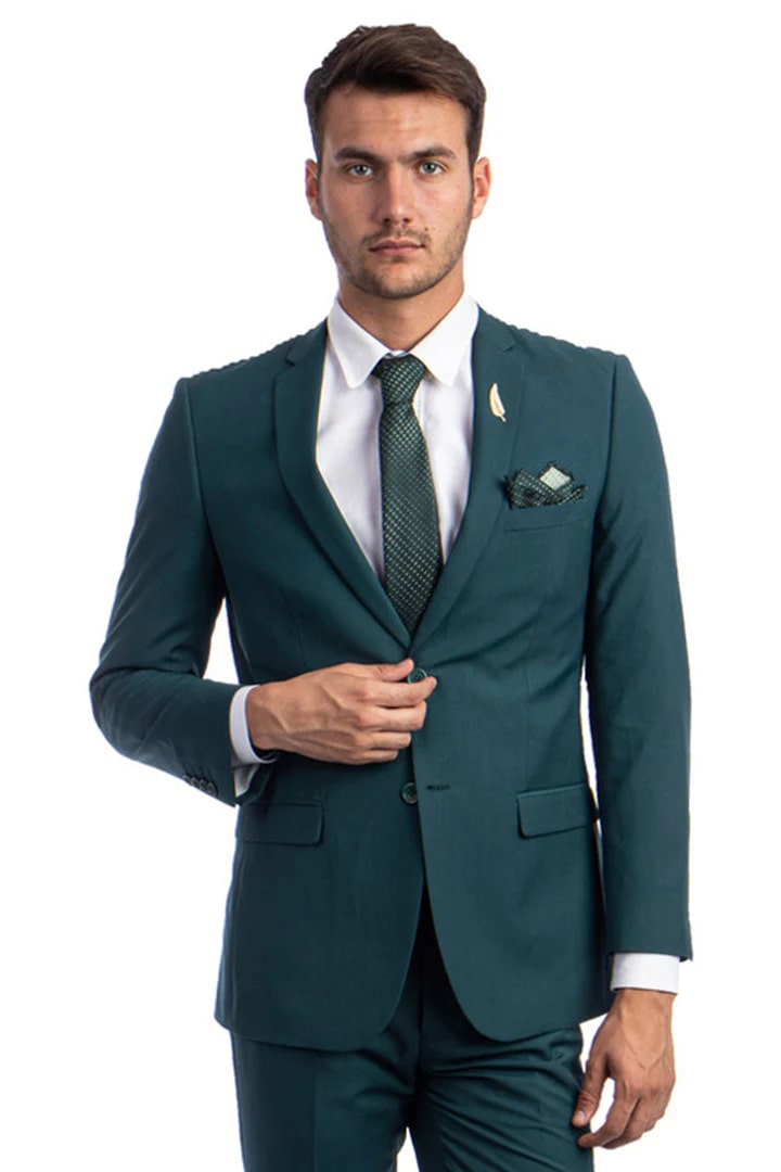 Cheap Suit - Men's Basic 2 Button Slim Fit Wedding Teal Green Suit