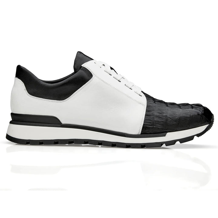 Men's Belvedere Titan Calf & Crocodile Sneaker in White & Black - 9-M