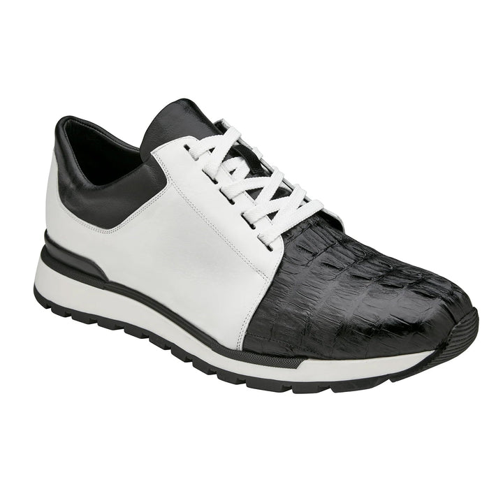 Men's Belvedere Titan Calf & Crocodile Sneaker in White & Black - 9-M