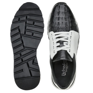 Men's Belvedere Titan Calf & Crocodile Sneaker in White & Black - 9-M