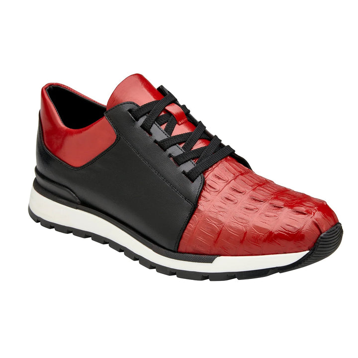 Men's Belvedere Titan Calf & Crocodile Sneaker in Black & Red - 9-M