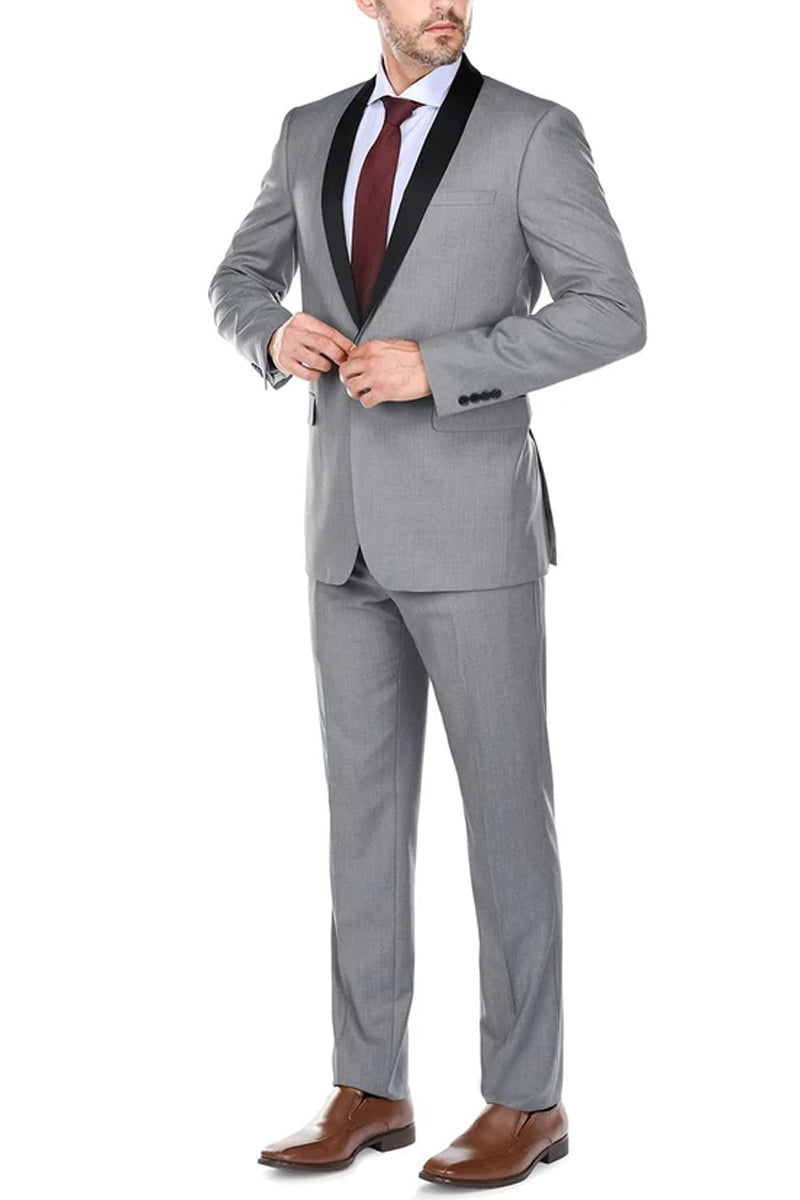 "Grey Slim Fit Shawl Collar Tuxedo - Traditional Men's Style" - 34 Short