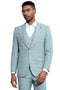 Men's Stacy Adams Vested Peak Lapel Light Turquoise Green Plaid Prom & Wedding Suit