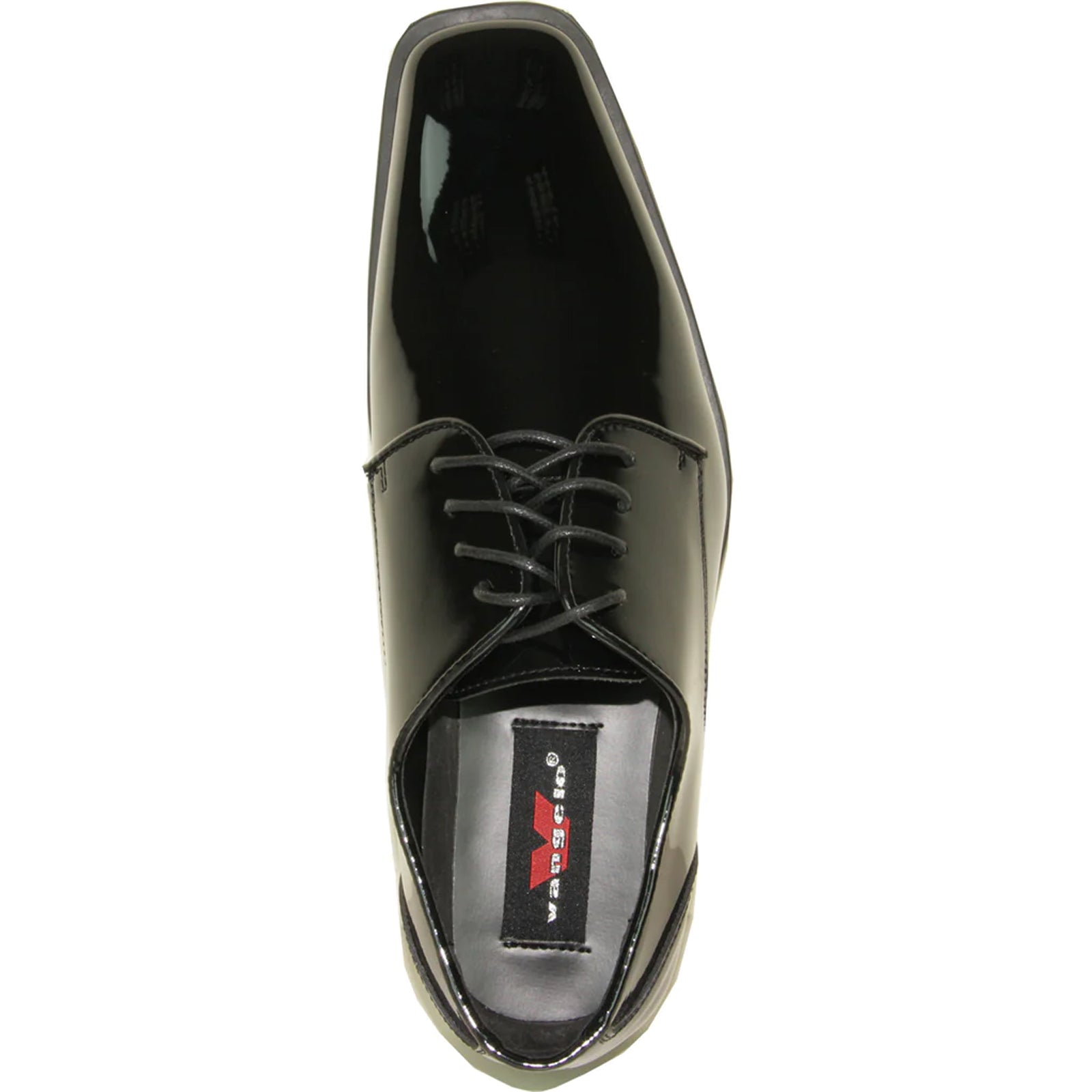 "Black Oxford Patent Tuxedo Shoe - Modern Men's Pointy Square Toe" - 6.5M