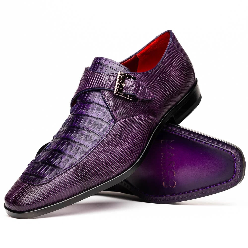 Marco Di Milano Toluca Purple Monk Strap Lizard & Crocodile Shoes - 6