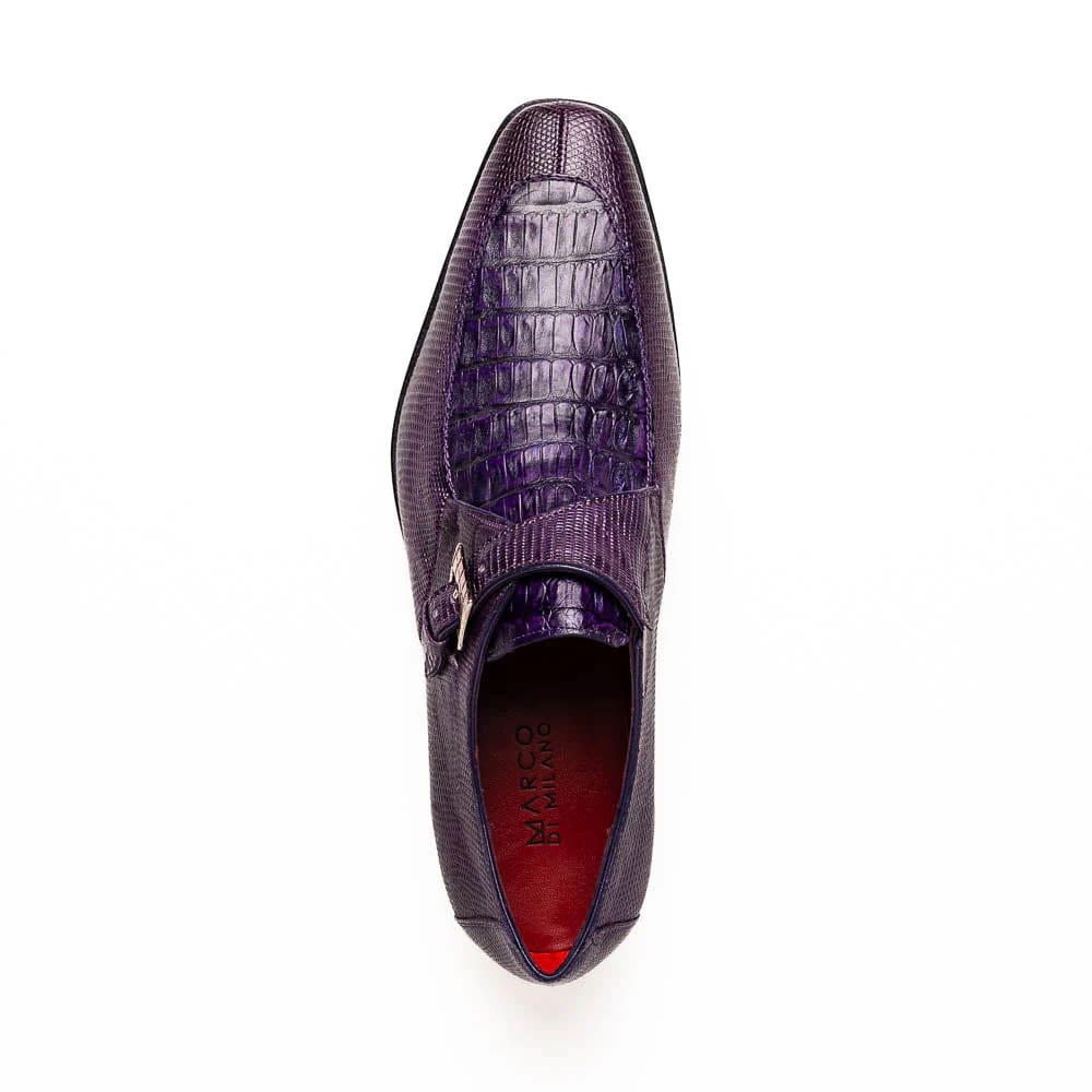 Marco Di Milano Toluca Purple Monk Strap Lizard & Crocodile Shoes - 6