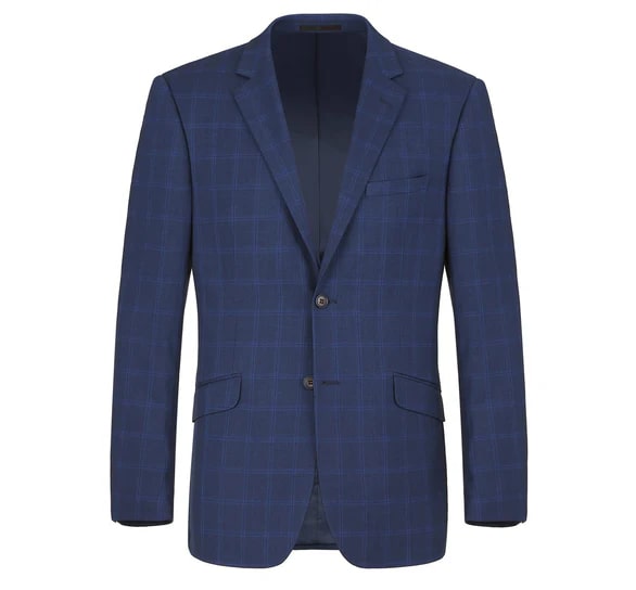 Renoir Clothing - Renoir Suit - Renoir Fashion - Performance 2-button Slim Fit Tonal Blue Windowpane  Renoir Suit - Coat Size 38