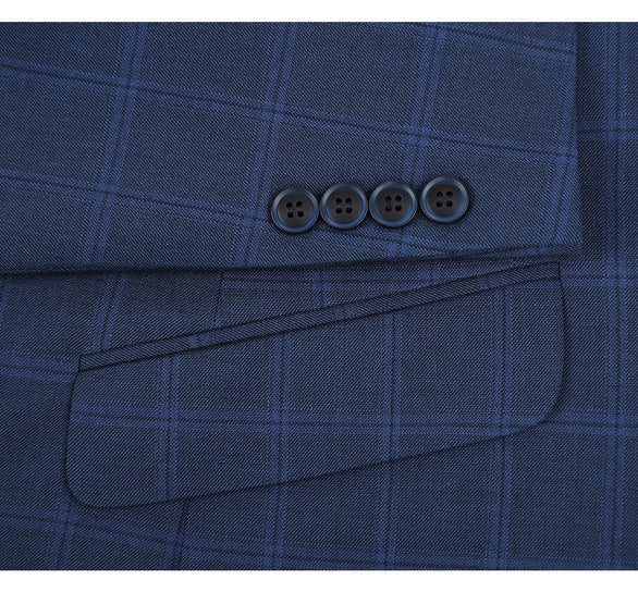 Renoir Clothing - Renoir Suit - Renoir Fashion - Performance 2-button Slim Fit Tonal Blue Windowpane  Renoir Suit