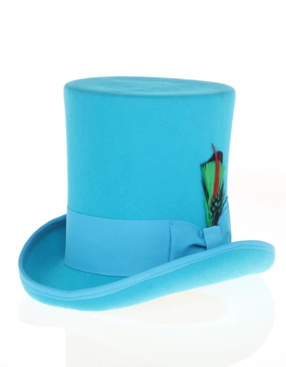 Victorian Steampunk Top Hat - 1800 19th Century - Dressy Loden Felt Top Turquoise Hat - S