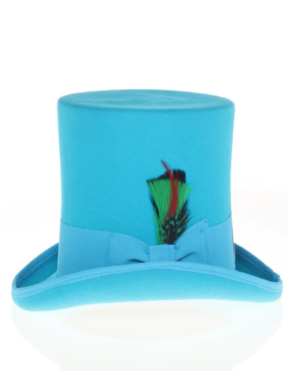 Victorian Steampunk Top Hat - 1800 19th Century - Dressy Loden Felt Top Turquoise Hat - S