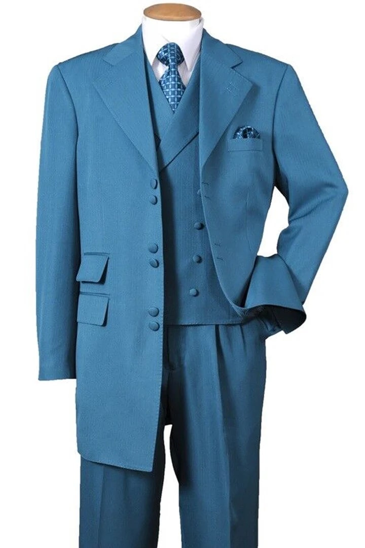 Cheap priced Suit - Mens Double Button Vested Fashion Zoot Turquoise homecoming  Suit - 38 Short Jacket+32 Waist Adjustable 28to34)(Height: 5 4 to5 7 )(Neck  15-16.5)S-M)