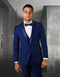 Mens Navy Blue Wedding Tuxedo - Dark Blue Tuxedo Suit"Mens 1 Button Shawl Lapel Vested Wool Wedding - Prom 2025 Tuxedo in Bright Sapphire Blue